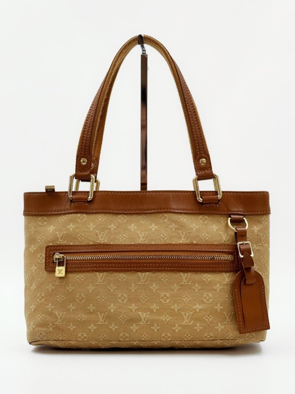 Louis Vuitton Monogram Mini Lin Small Shoulder Tote Bag Brown Beige Vintage